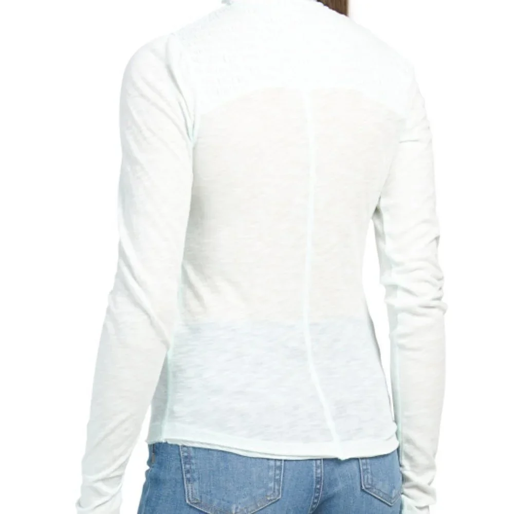 FREE PEOPLE Caroline Long Sleeve Top Romantic Boho Pale Aqua
